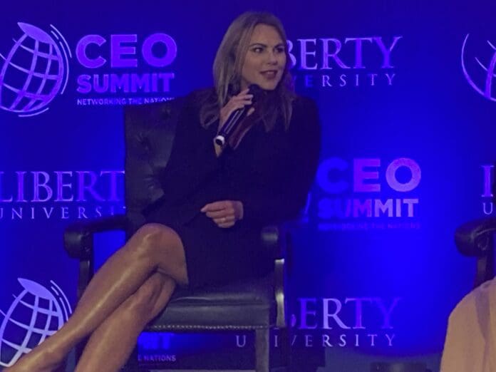Lara Logan speaks at Liberty University on October 12, 2023. Photo by Doug Burton/Truth Nigeria.