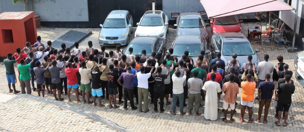 Students of OAU arrested by the EFCC. Credit: EFCC Nigeria on X.