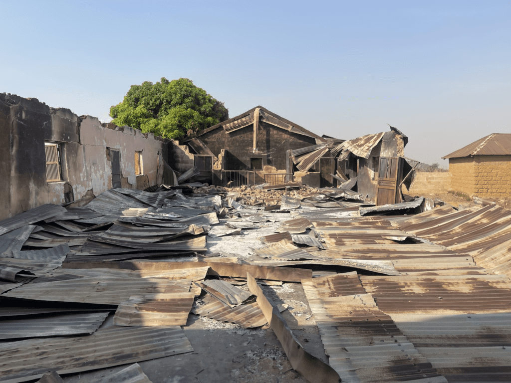 The collapsed Church of Christ in Nations (COCIN) in Ndun is one of 8 church buildings destroyed during the killing spree from Dec. 23 to Dec. 30. Photo by Steven Kefas.