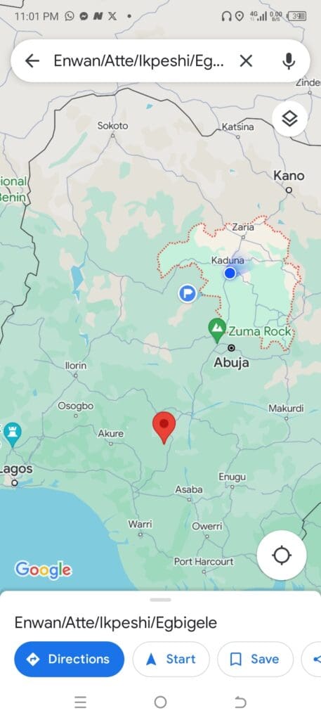 Map of Kaduna state via Google Maps.