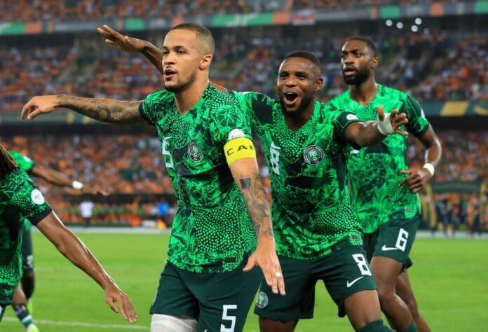 Super Eagles captain, Troost-Ekong celebrating Nigeria's sole goal against Côte d'Ivoire on Feb. 11. Photo credit: X/@NGSuperEagles.