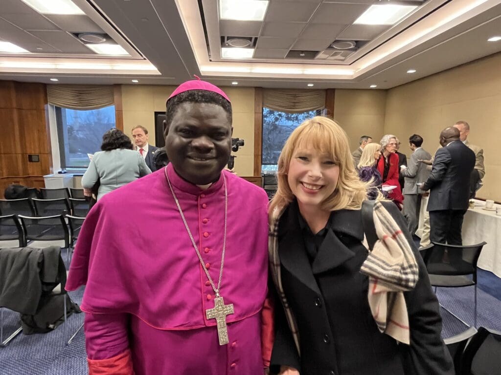 Left Bishop Wilfred Anagbe And Ms Dede Laugesen, executive director of Save the Persecuted Christians. Photo by Douglas Burton.