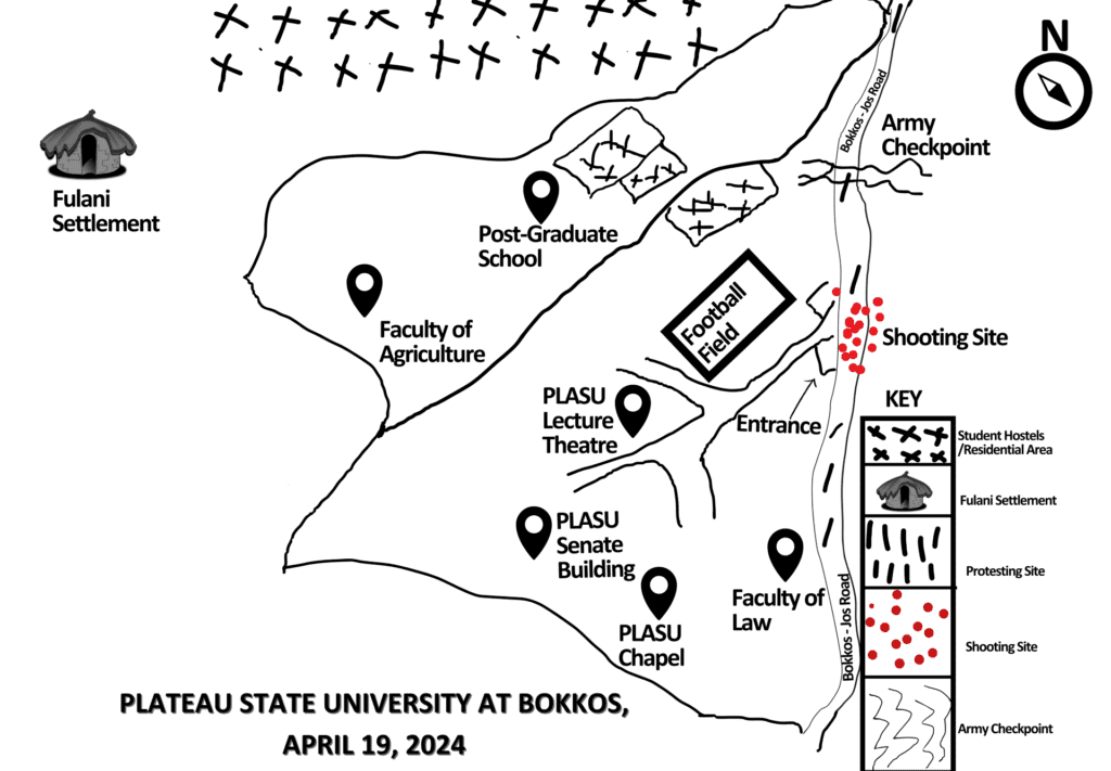 Map of Plateau State University at Bokkos on 19 April 2024. Map by Jerry Makeri for TruthNigeria.