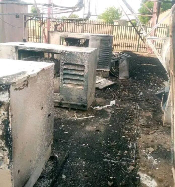 MTN telecommunications service mast destroyed by bandits in Zurmi, Zamfara State. Photo credit: Channels Television.