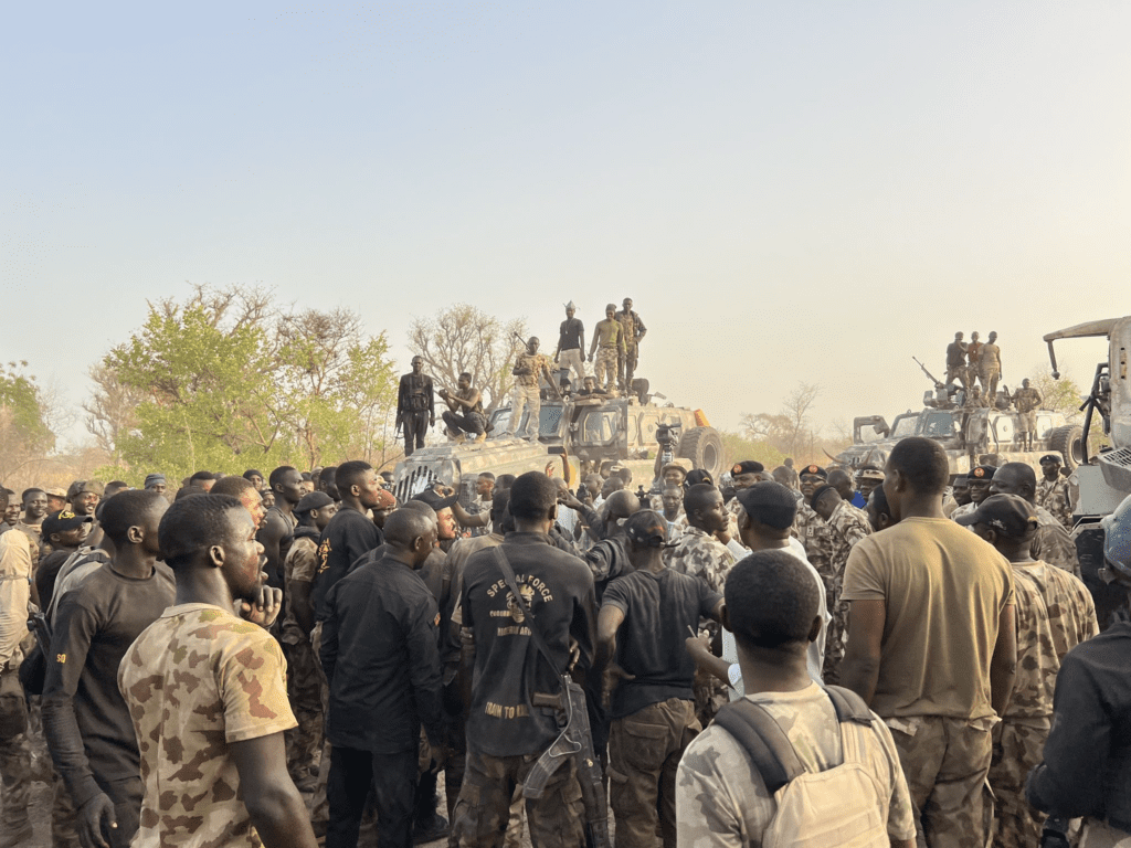 Troops of Operation Desert Sanity III with Brig. Gen. Abubakar Haruna. Photo credit: X/@ZagazOlaMakama. 
