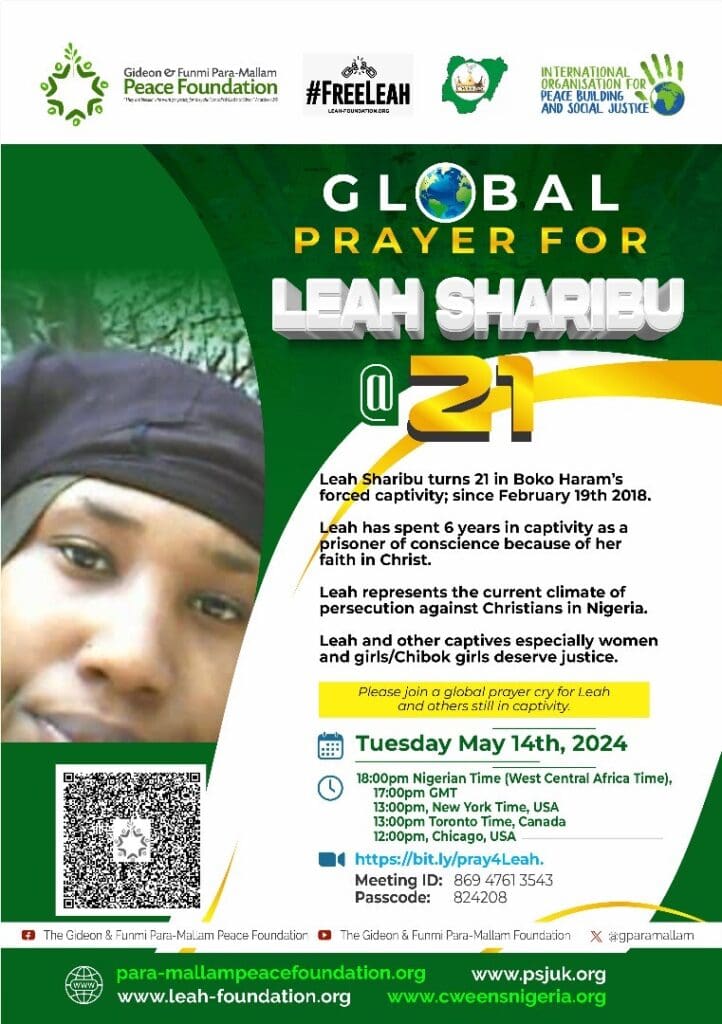 Flyer of the global zoom prayer organized for Leah on her birthday, May 14.