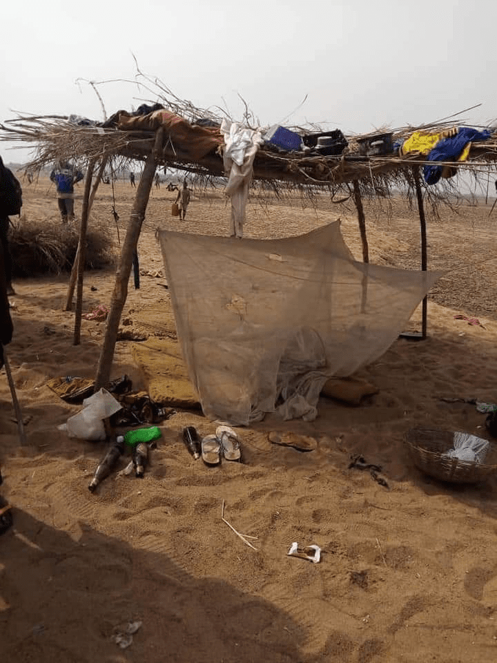 Temporary shelter on Gidan Peppa island in the Benue River. Photo by Mike Odeh James.