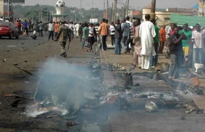 Area hit by Female suicide Bomber in Gwoza County. Photo via Twitter.