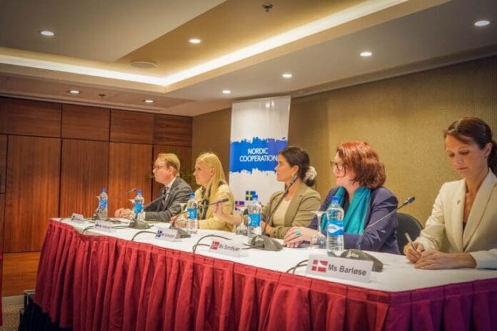 Nordic officials. L-R: Tobias Billström, Minister for Foreign Affairs of Sweden; Ms Elina Valtonen, Minister for Foreign Affairs of Finland; Thórdís Kolbrún Reykfjörd Gylfadóttir, Minister for Foreign Affairs of Iceland; Bjørg Sandkjær, State Secretary for International Development, Norway; Eva Marie Frida Barløse, Under Secretary for Foreign Policy, Denmark. Photo credit: HumAngle