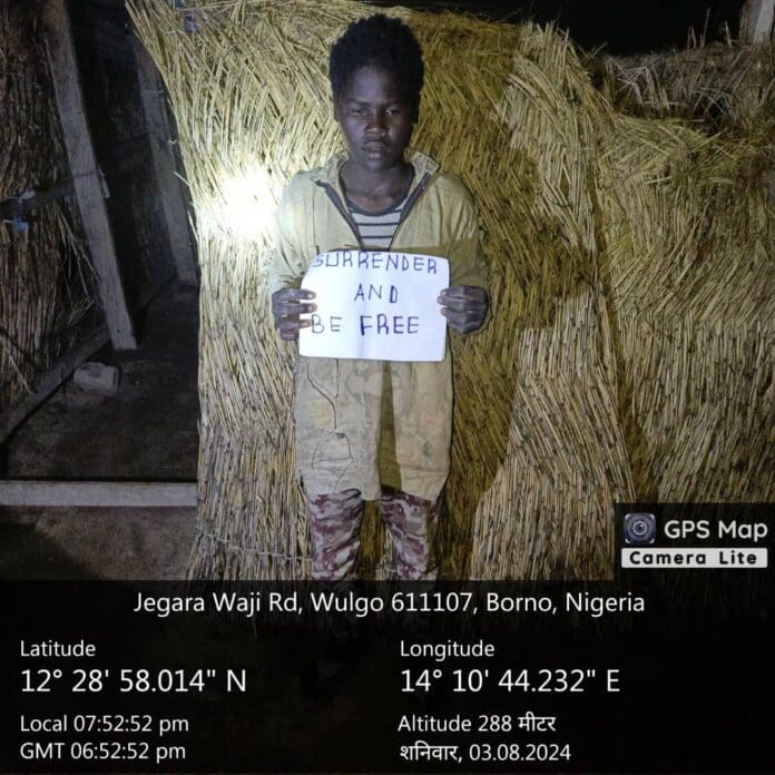 Surrendered Boko Haram terrorist. Photo credit: X/@ZagazOlaMakama.