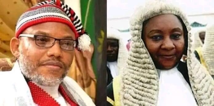 Nnamdi Kanu (left) and Justice Binta Nyako. Photo credit: Facebook/Radio Biafra.