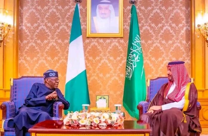 President Tinubu and Prince Mohammed bin Salman bin Abdulaziz Al Saud. Photo credit: Facebook/NTA Network News.