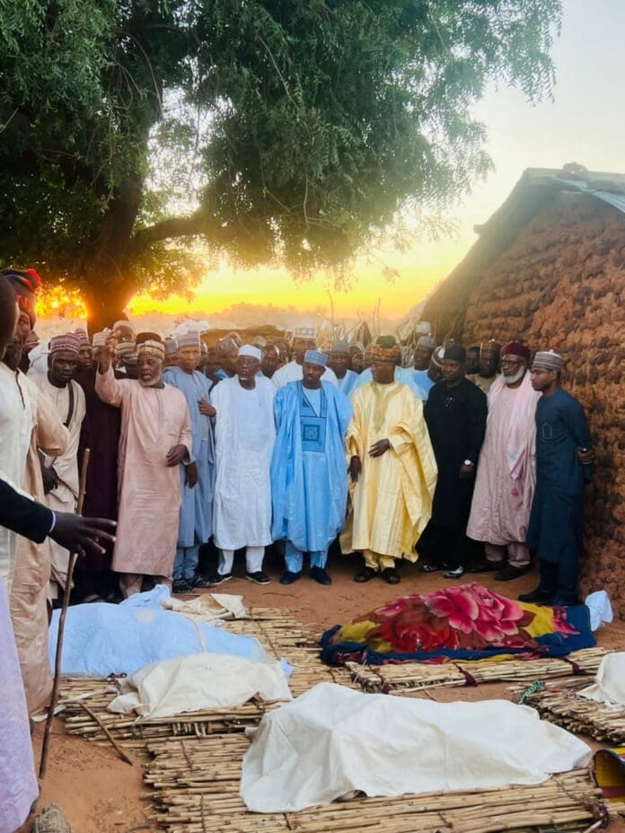 Governor Aliyu of Sokoto state and other dignitaries attending the prayer of 10 villagers killed in military bombing in Gidan-Bisa, Sokoto state. Source: Sokoto state government media