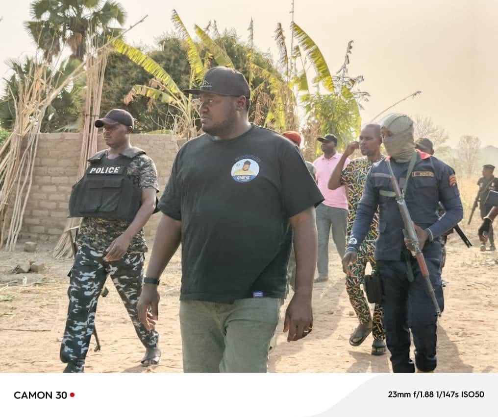 A visibly angry Jonathan Modi, Ukum County Chairman, surveys damage in a village after an attack by Fulani Ethnic Militia. Credit: Ekani Olikita.