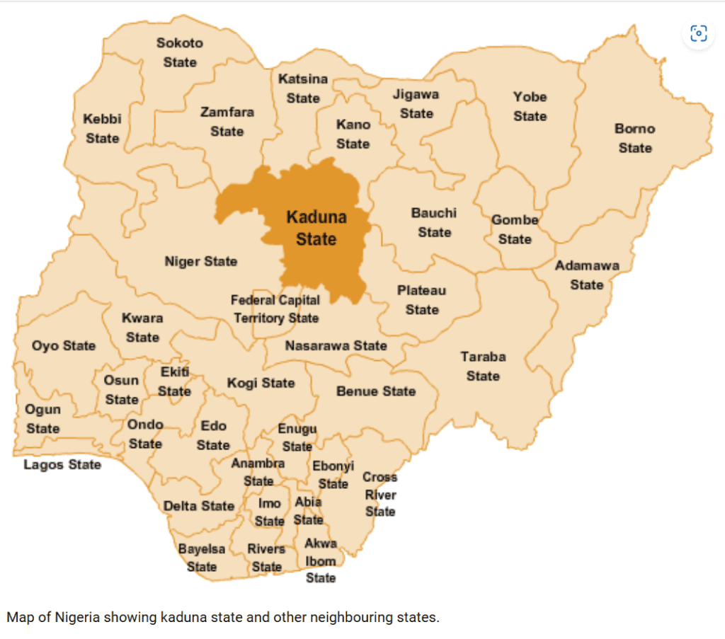 Map of Nigeria showing Kaduna State.