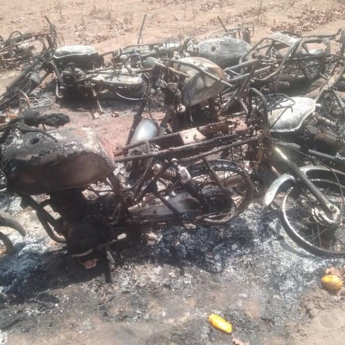Motorbikes destroyed by Mahmuda terror group in Kwara State. Photo credit: SaharaReporters.