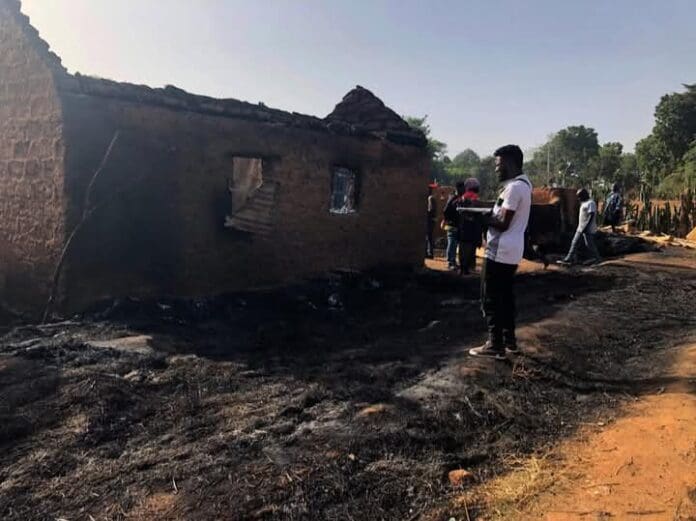 A home torched by Fulani militia in Plateau attack. Photo credit: Facebook/Amnesty International Nigeria.