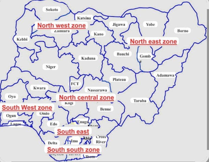 Map of Nigeria showing the 36 states including Niger and Zamfara States. Picture Courtesy: Geographical Survey maps