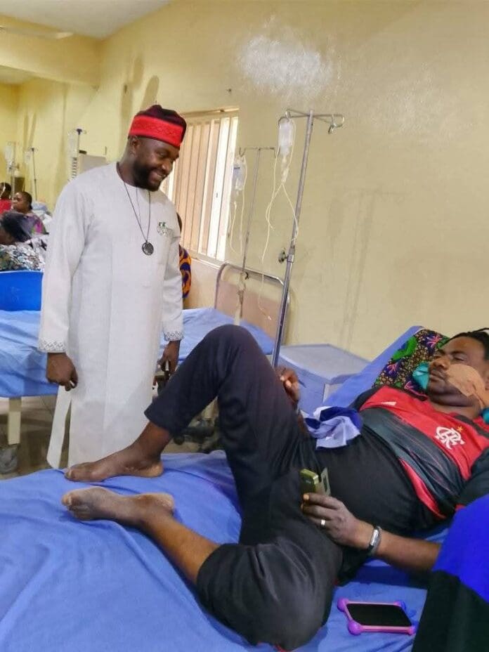 Ochepo Benjamin, one of the surviving Policemen, receiving medical treatment at Benue State University Teaching Hospital (BSUTH) Makurdi