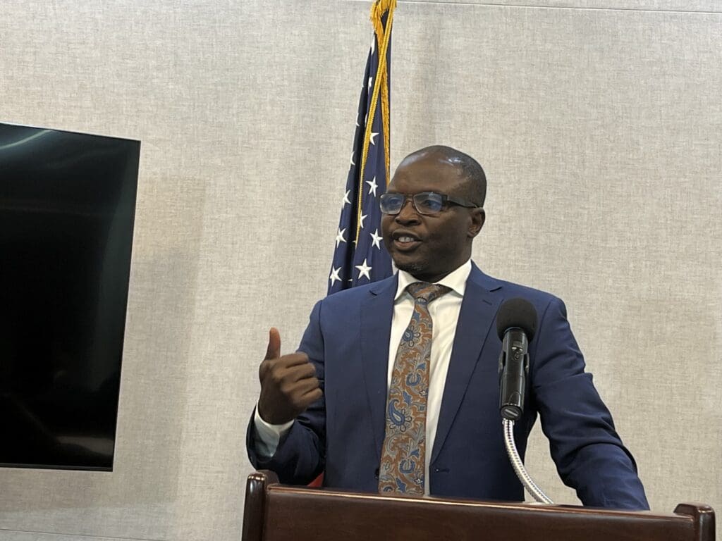 StephenEnada speaks at the July 24, 2025, press conference in Washington DC. Photo by Doug Burton/TruthNigeria.
