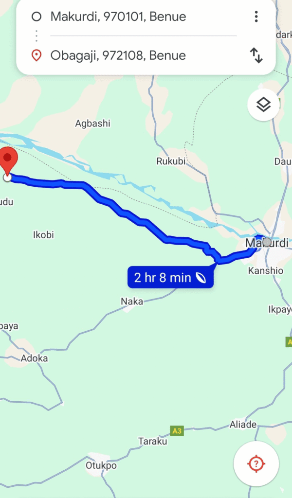 Location of Egwuma from Makurdi Credit: Google.