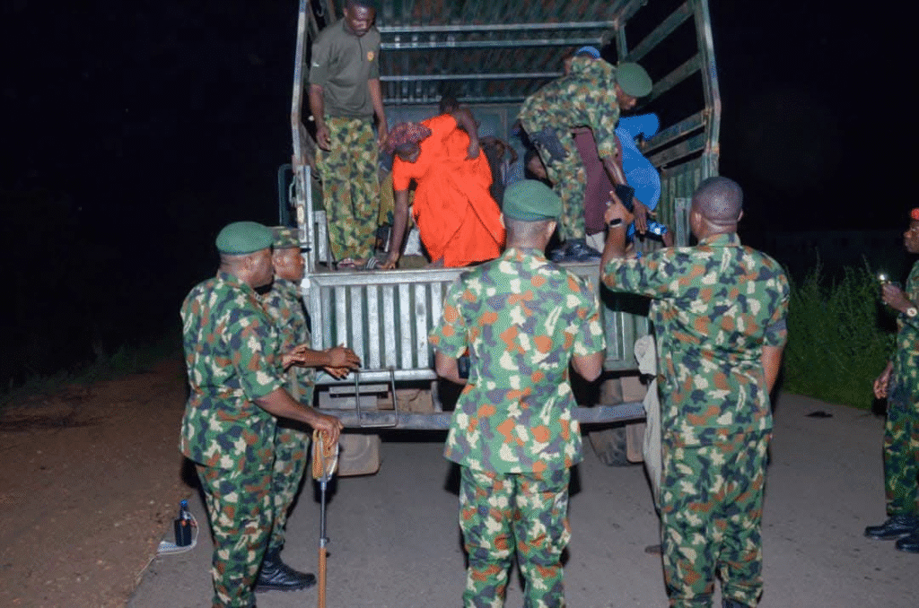 Pictures showing kidnap victims after they were rescued by the Nigerian military. Picture Courtesy: Nigerian Military. 