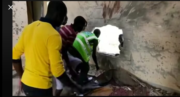 One of the walls through which the terrorists bore a hole to gain entrance to the Government Girls Comprehensive Secondary School, Maga, in Danko/Wasagu County of Kebbi State. Photo via Facebook page of David Usara.