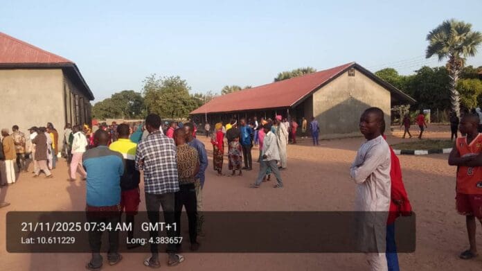 A crowd of parents and guardians at the premises of the St. Mary's School, Friday (21 st, November, 2025) - (Credit: Simon Aye).