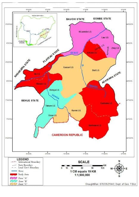 Map of Taraba State. Image by Researchgate.
