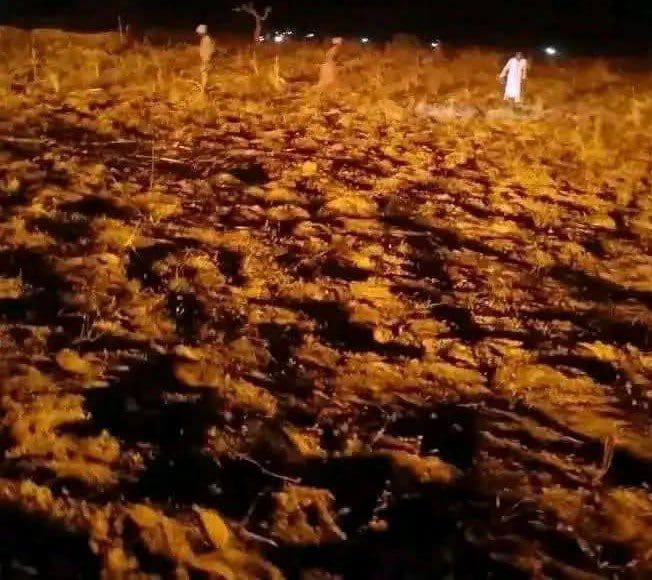 Two men searching for more fragments of the missile that hit Jabo town Thursday night (credit: Facebook).