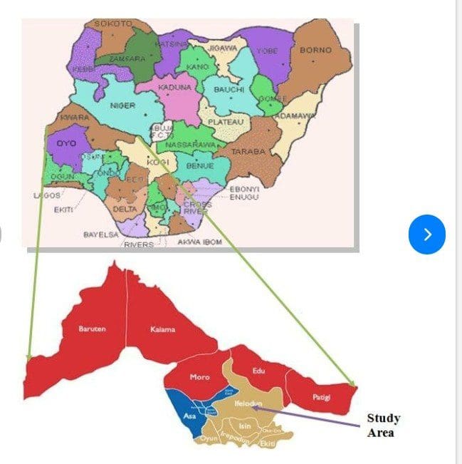 Map of Nigeria showing location of Ifelodun county Kwara state Nigeria. Map Courtesy: Research Gate.
