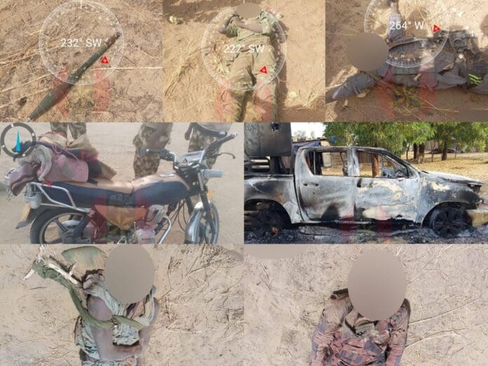 Pictures of destroyed terrorists equipment, logistics and captured weapons and ammunition including drugs, by troops of Operation Hadin Kai in parts of Borno State, between 16th and 18th March, 2026 (credit: @HQNigeriaArmy)