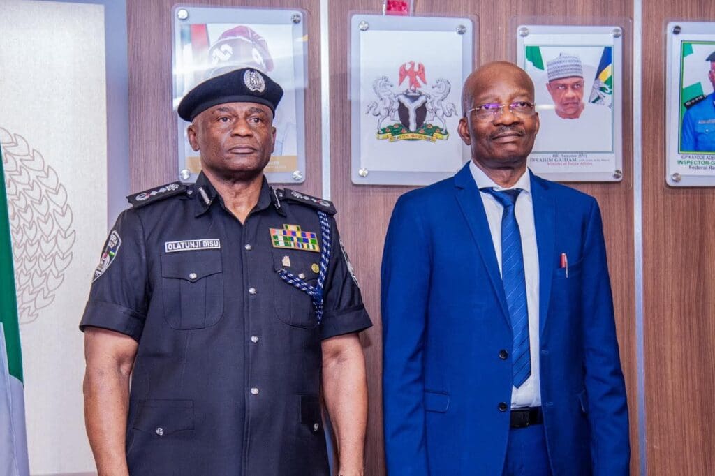 Olatunji Disu (left) and Kayode Egbetokun, his predecessor. Photo credit: Facebook/Nigeria Police Force. 