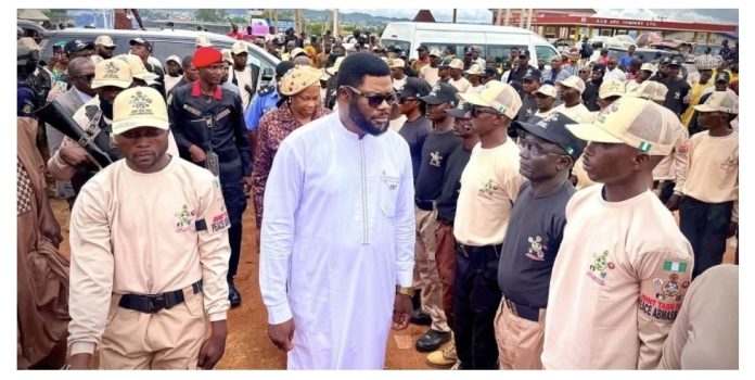 Prophet El-Buba, Founder of Evangelical Biblical Outreach Ministries International (EBOMI), at the commissioning of over 20 security outposts for volunteer guards under the Peace Ambassadors Joint Task Force and unveiling of the installation of Closed-Circuit Television (CCTV) cameras across Jos North Local Government Area. Picture Courtesy: Matthew Tegah.