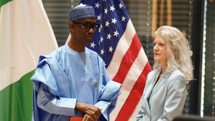 Nigeria's National Security Adviser Nuhu Ribadu meets U.S. Under Secretary of State for Political Affairs Allison Hooker during security talks in Washington. | Photo: US. Dept. of State).